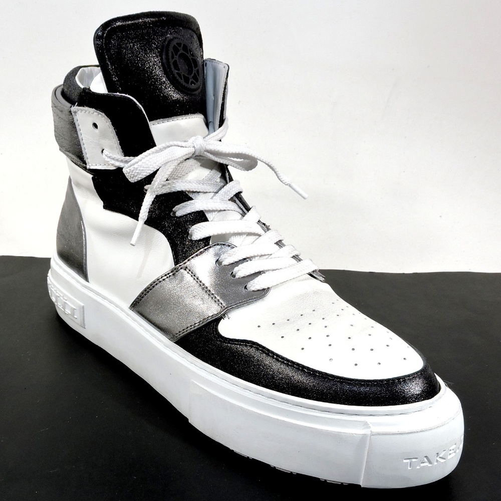 TAKE.OFF 🇮🇹 MEN'S WHITE & BLACK SOFT LEATHER FASHION SNEAKERS - Picture 3 of 8